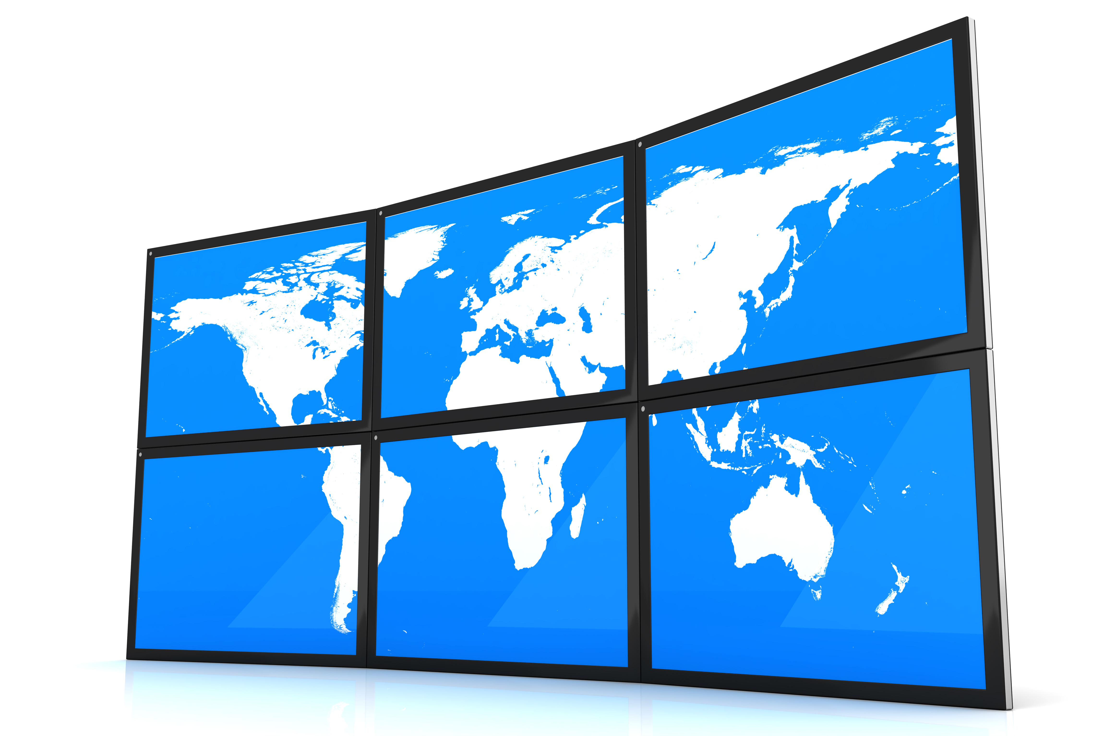 World map depicted on many TVs